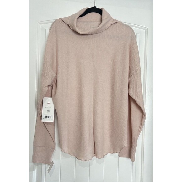 Soybu Light Pink Mock Neck Waffle Long Sleeve Top Coquette Dollete Feminine - Picture 3 of 5